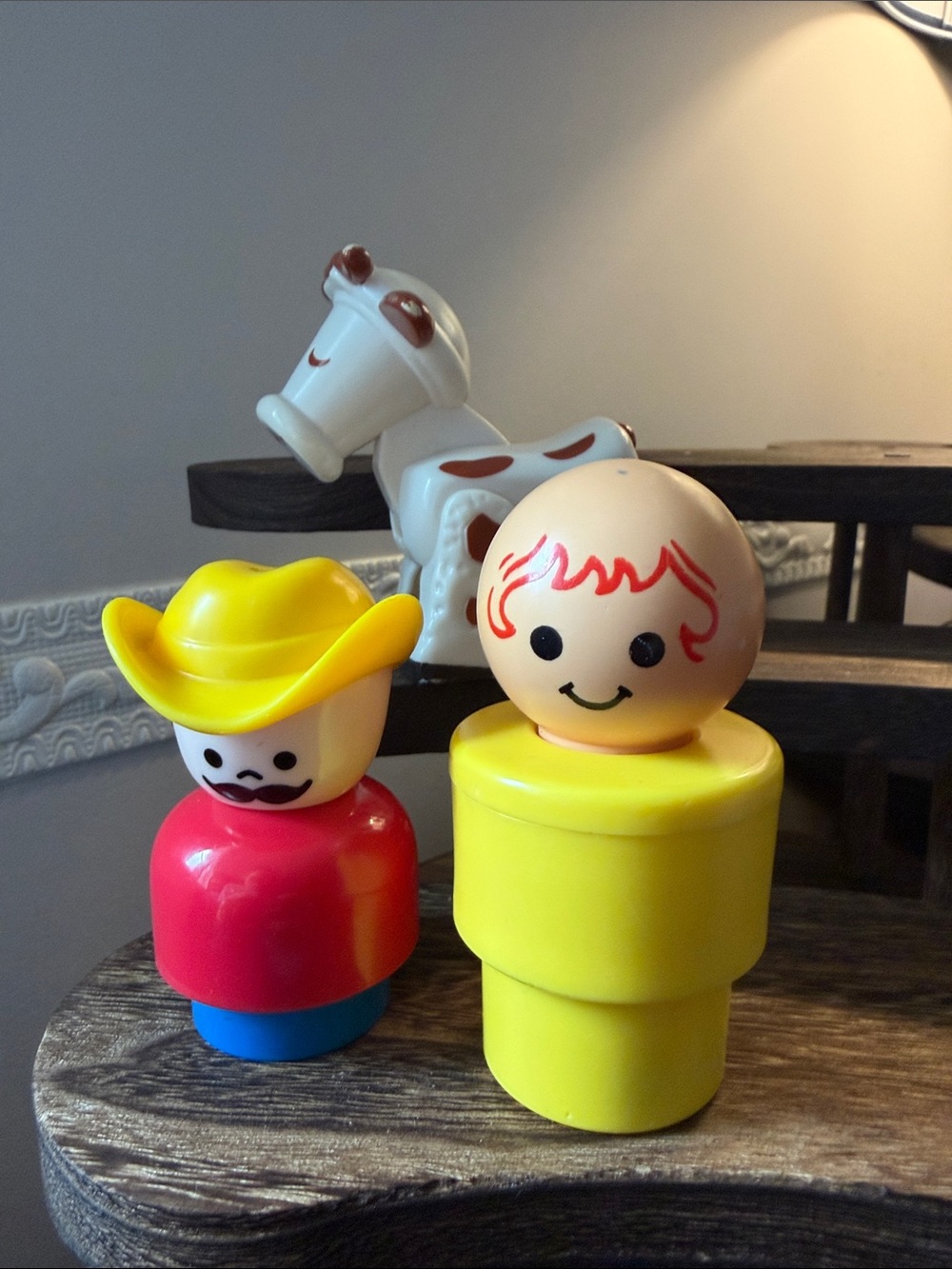 Fisher Price Little People VTG (1974) Set of 2 Figures and Cow